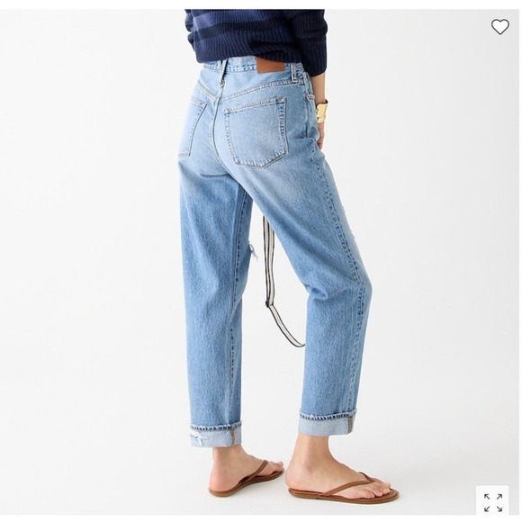 J Crew Slouchy Boyfriend Jeans Medium Blue‎ Distressed Ripped Knees Size 26 - Picture 2 of 15